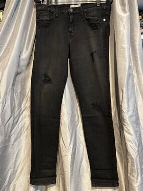 Current Elliott The Ankle Skinny Overdyle Black Destroy Jeans 30